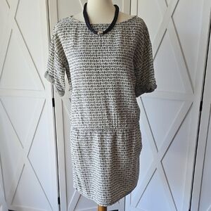 ZARA BASIC Tunic Double Weave Geometric Cuffed Short Sleeve Cinched
